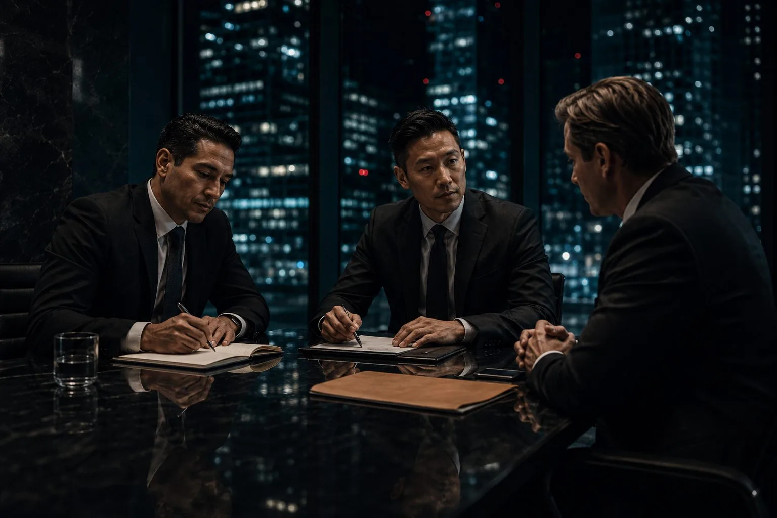 Security risk assessment briefing in a Chicago boardroom