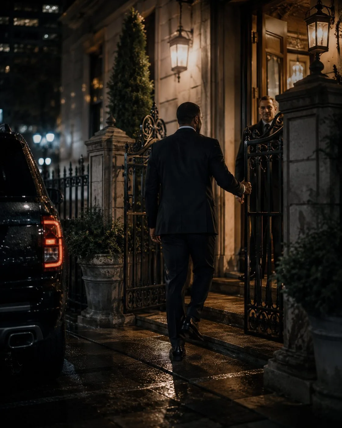 Residential security at a private Chicago estate at night